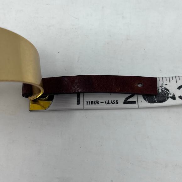 Madewell Unisex Cuff Bracelet Brass Brown Leather Boho Minimalist Stackable - Picture 7 of 7